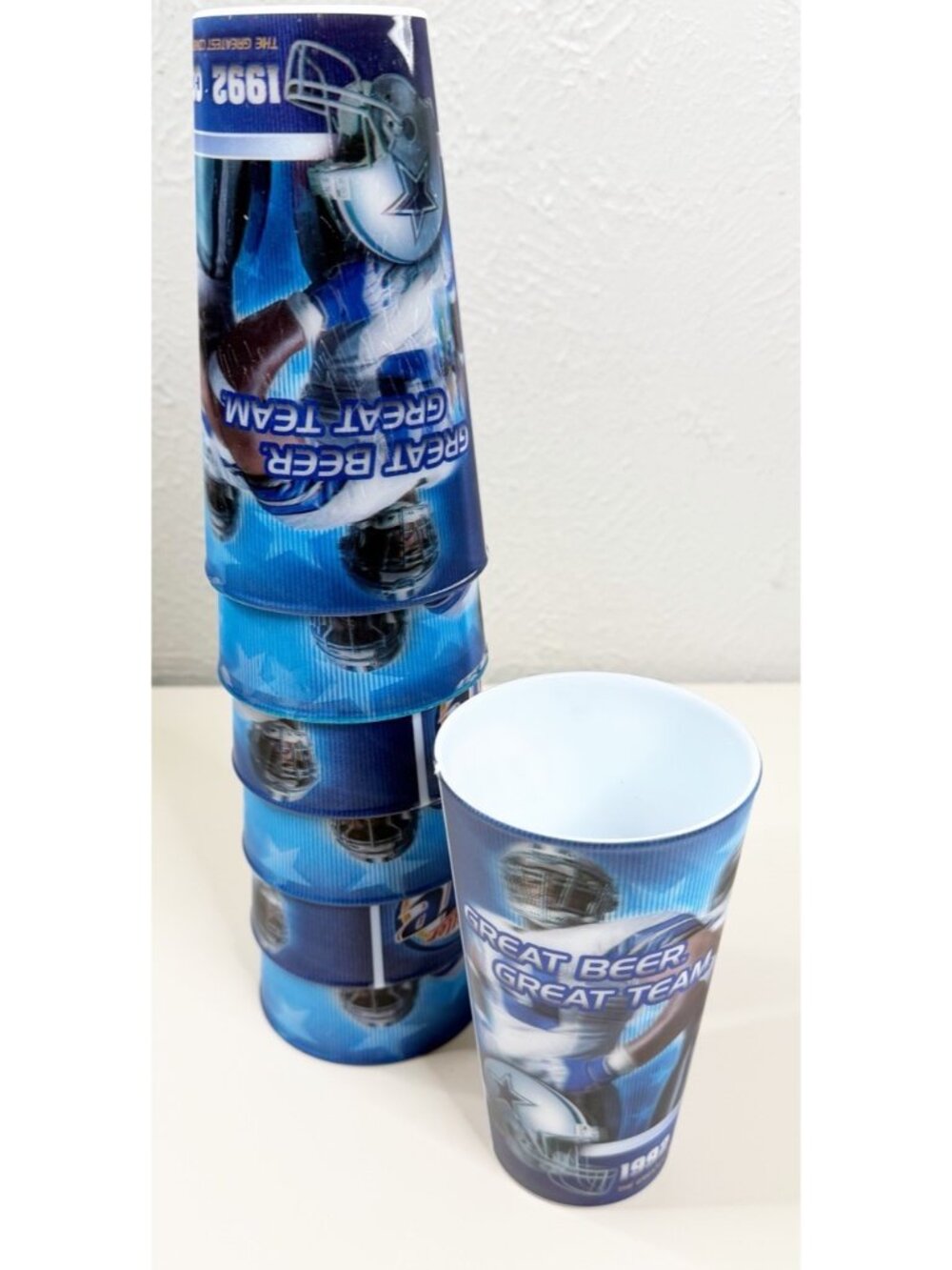 VTG '93 Dallas Cowboys Holographic Cups (Lot Of 7) Miller Lite Hard Plastic EUC